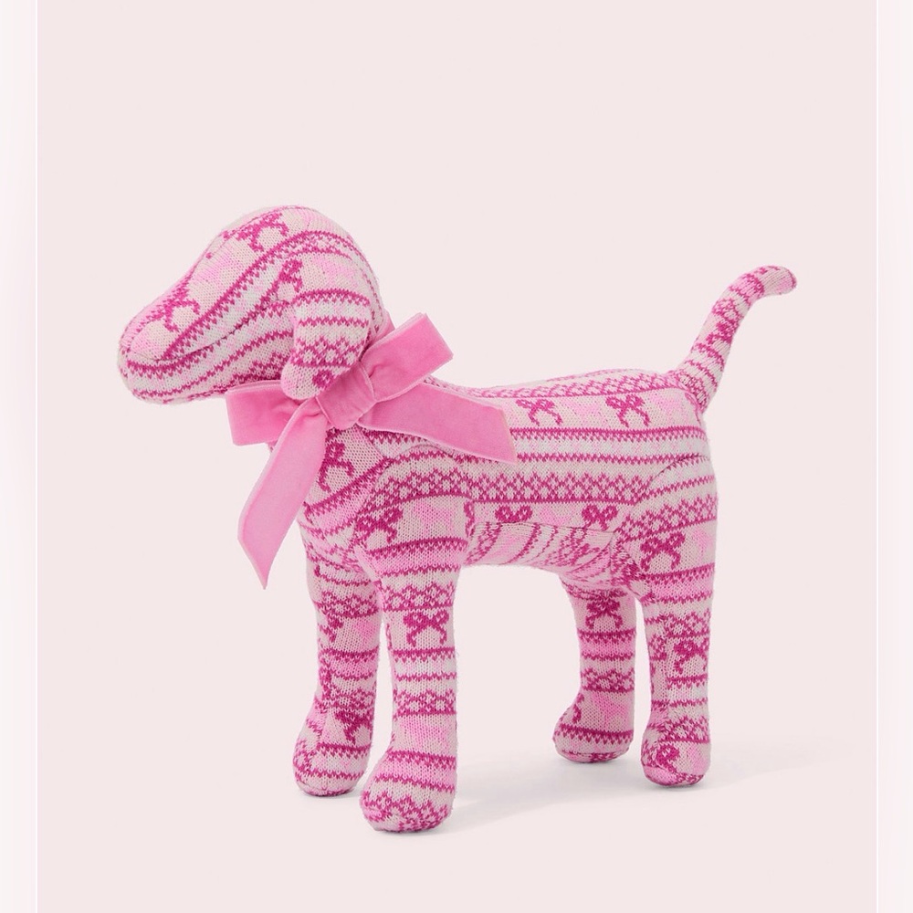 VS PINK X LOVESHACKFANCY MEDIUM DISPLAY STUFFED KNIT DOG PUP PRETTY FAIRISLE NIB